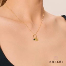 Naszyjnik srebrny z koniczynką na szczęście pozłacany zielony koralik prezent dedykacja