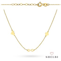 Naszyjnik złoty celebrytka serce, nieskończoność, koniczynka super lekki 585 Shelbi