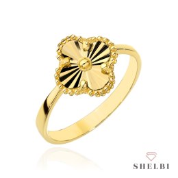 Pierścionek złoty z diamentowaną koniczynką