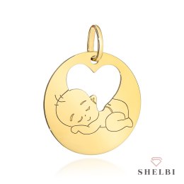 Zawieszka złota kółeczko z sercem i maluszek