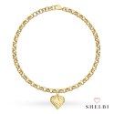 Bransoletka złota o splocie rolo z diamentowanym sercem 585 SHELBI