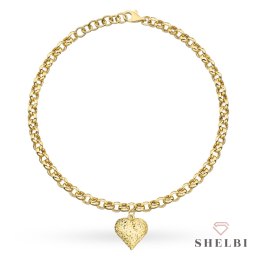 Bransoletka złota o splocie rolo z diamentowanym sercem 585 SHELBI