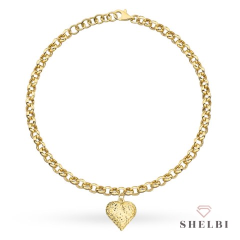 Bransoletka złota o splocie rolo z diamentowanym sercem 585 SHELBI