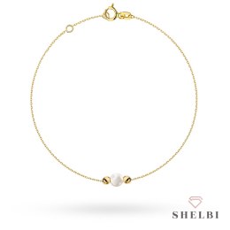 Bransoletka złota z perłą i gładkimi kulkami 585 SHELBI