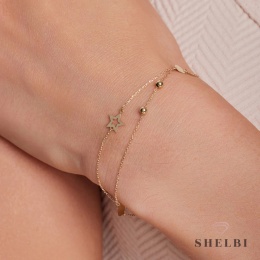 Bransoletka złota z zawieszkami gwiazdka, kółeczka, kulki na prezent