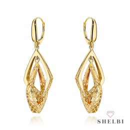 Kolczyki złote podwójne ażurowane romby zdobione diamentowaniem 585 SHELBI