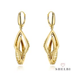 Kolczyki złote podwójne ażurowane romby 585 SHELBI
