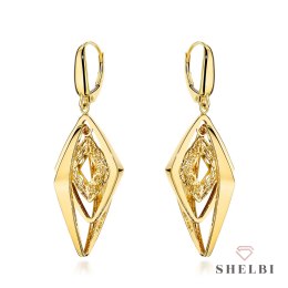 Kolczyki złote potrójne gładkie romby zdobione ażurem 585 SHELBI