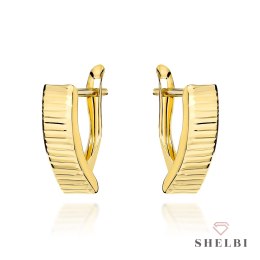 Kolczyki złote z diamentowanymi poprzecznymi paskami 585 SHELBI