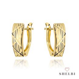Kolczyki złote zdobione diamentowanymi paskami 585 SHELBI