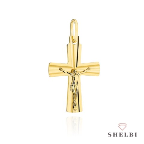 Krzyżyk złoty zdobiony diamentowaniem z Jezusem 585 SHELBI