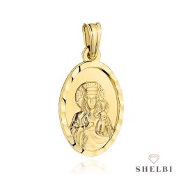 Medalik złoty Matka Boska Częstochowska w diamentowanej owalnej oprawie 585 SHELBI