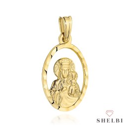 Medalik złoty Matka Boska Częstochowska w diamentowanym owalu 585 SHELBI