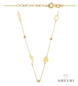 Naszyjnik nieskończoność gładkie kulki, skrzydło Anioła, serca pełne i kontur 585 SHELBI