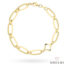 Bransoletka złota długie ogniwa i diamentowana koniczynka