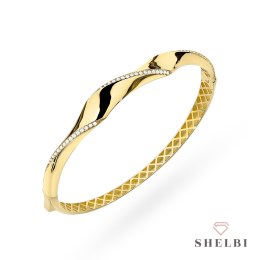 Bransoletka złota sztywna falowana zdobiona cyrkoniami