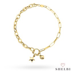 Bransoletka złota z ogniwami, gwiazdką i sercem zdobiona cyrkoniami