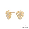 Kolczyki złote liście srebro pozłacane z cyrkoniami