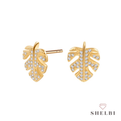 Kolczyki złote liście srebro pozłacane z cyrkoniami