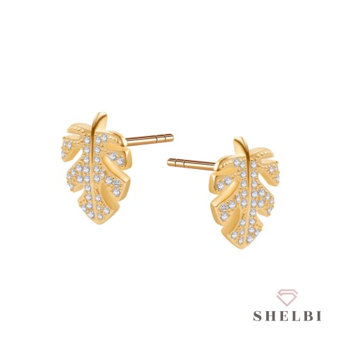 Kolczyki złote liście srebro pozłacane z cyrkoniami