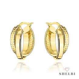 Kolczyki złote podwójne kółka gładkie i diamentowane