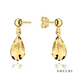 Kolczyki złote wiszące diamentowane krople