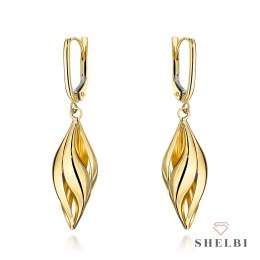 Kolczyki złote wiszące falowane sople