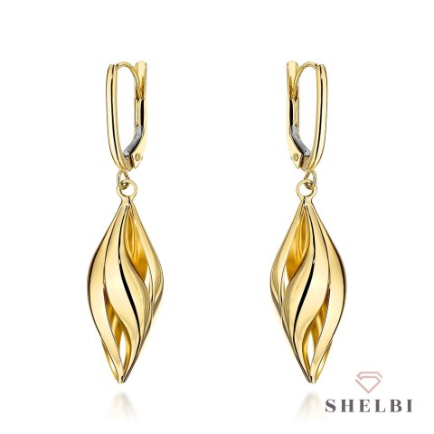 Kolczyki złote wiszące falowane sople