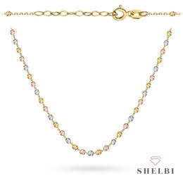 Naszyjnik złoty z diamentowanymi kuleczkami w trzech kolorach złota