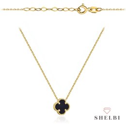 Naszyjnik złoty z dużą czarną koniczynką