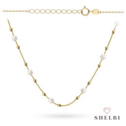 Naszyjnik złoty z gładkimi kuleczkami i perłami