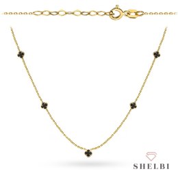Naszyjnik złoty z małymi czarnymi koniczynkami