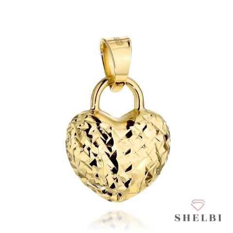 Gold diamond-cut heart padlock pendant