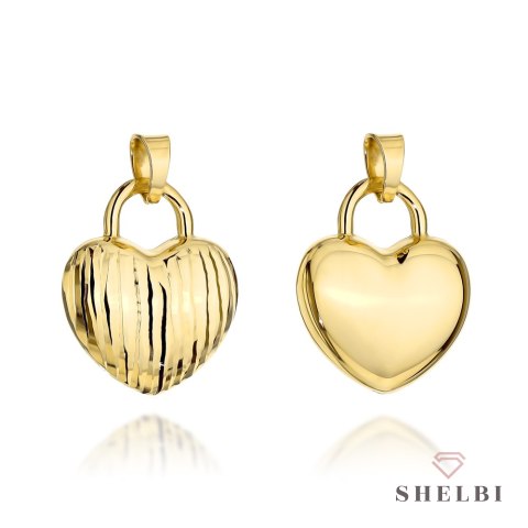 Gold heart padlock pendant with grooved decoration