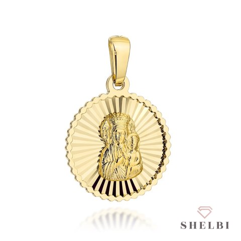 Gold medal Our Lady of Czestochowa in a diamond-cut circle