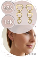 Kolczyki wiszące serduszka małe srebro pozłacane pr. 925