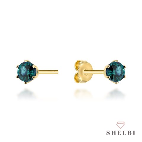 Kolczyki złote na sztyfcie z kamieniem - London blue topaz