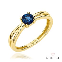 Pierścionek złoty z zaplataną szyną i kamieniem - London Blue Topaz