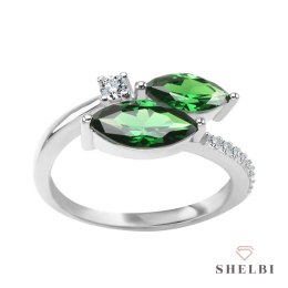 Srebrny pierścionek zielona cyrkonia Staviori