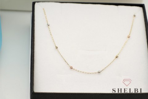 Złoty naszyjnik choker z kuleczkami białe, różowe i żółte złoto próba 585 Złoty naszyjnik choker z kuleczkami białe, różowe i żółte złoto próba 585